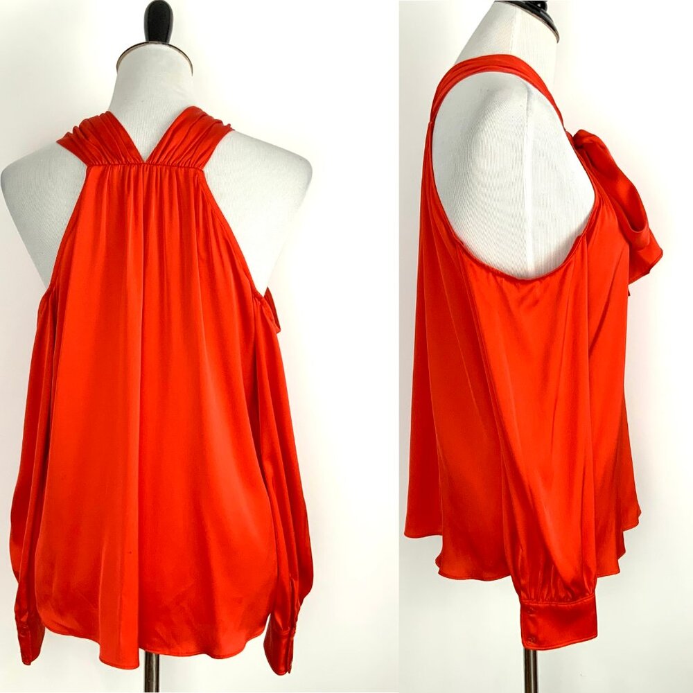 Trina Turk Silk Cold Shoulder Mitchell Scarlet Red Blouse​​ Medium - Picture 6 of 16